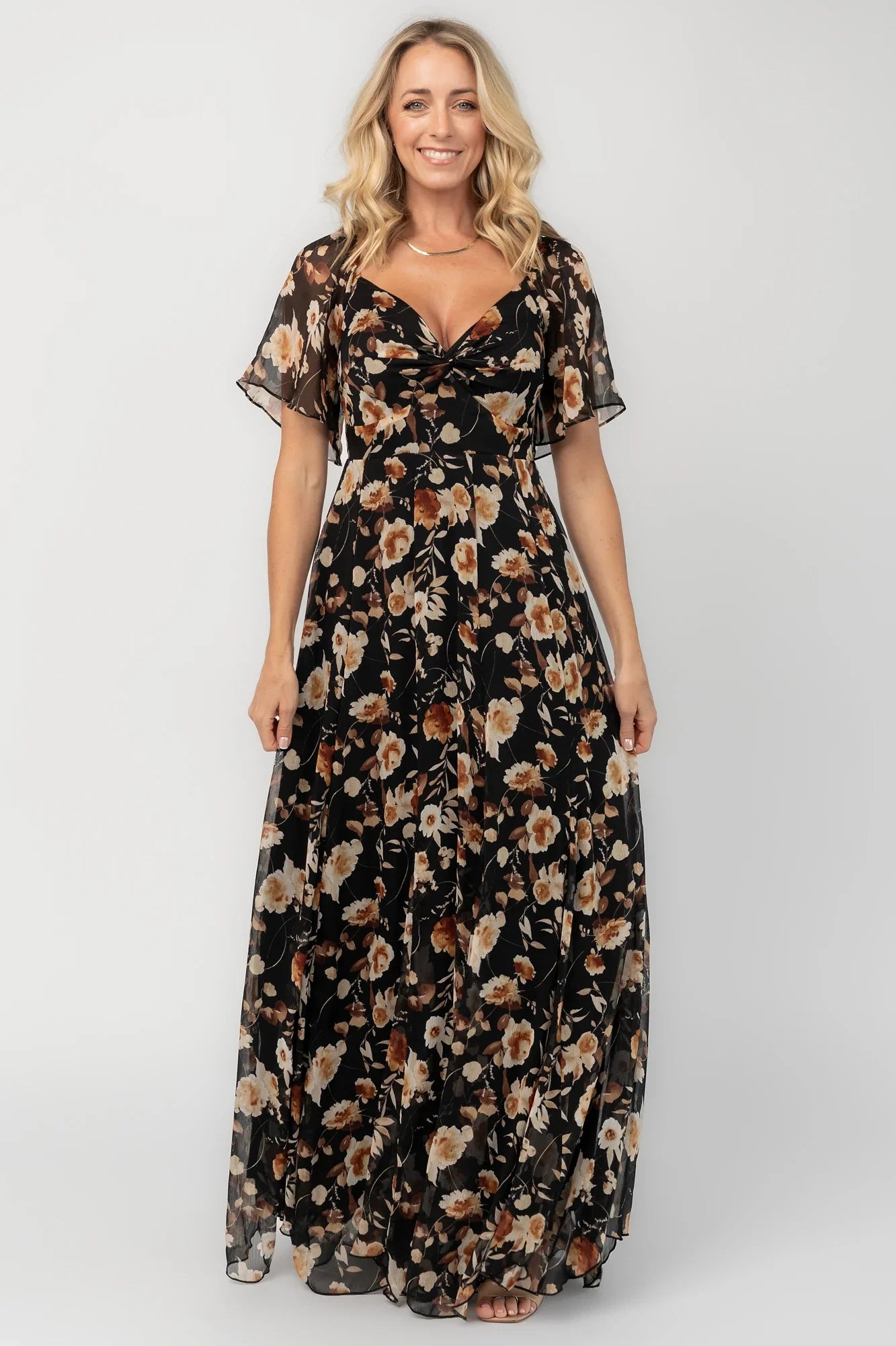 Positano Maxi Dress | Black + Golden Floral Secondary image