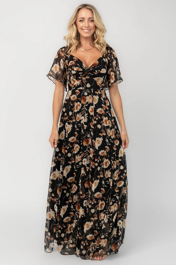 Positano Maxi Dress | Black + Golden Floral
