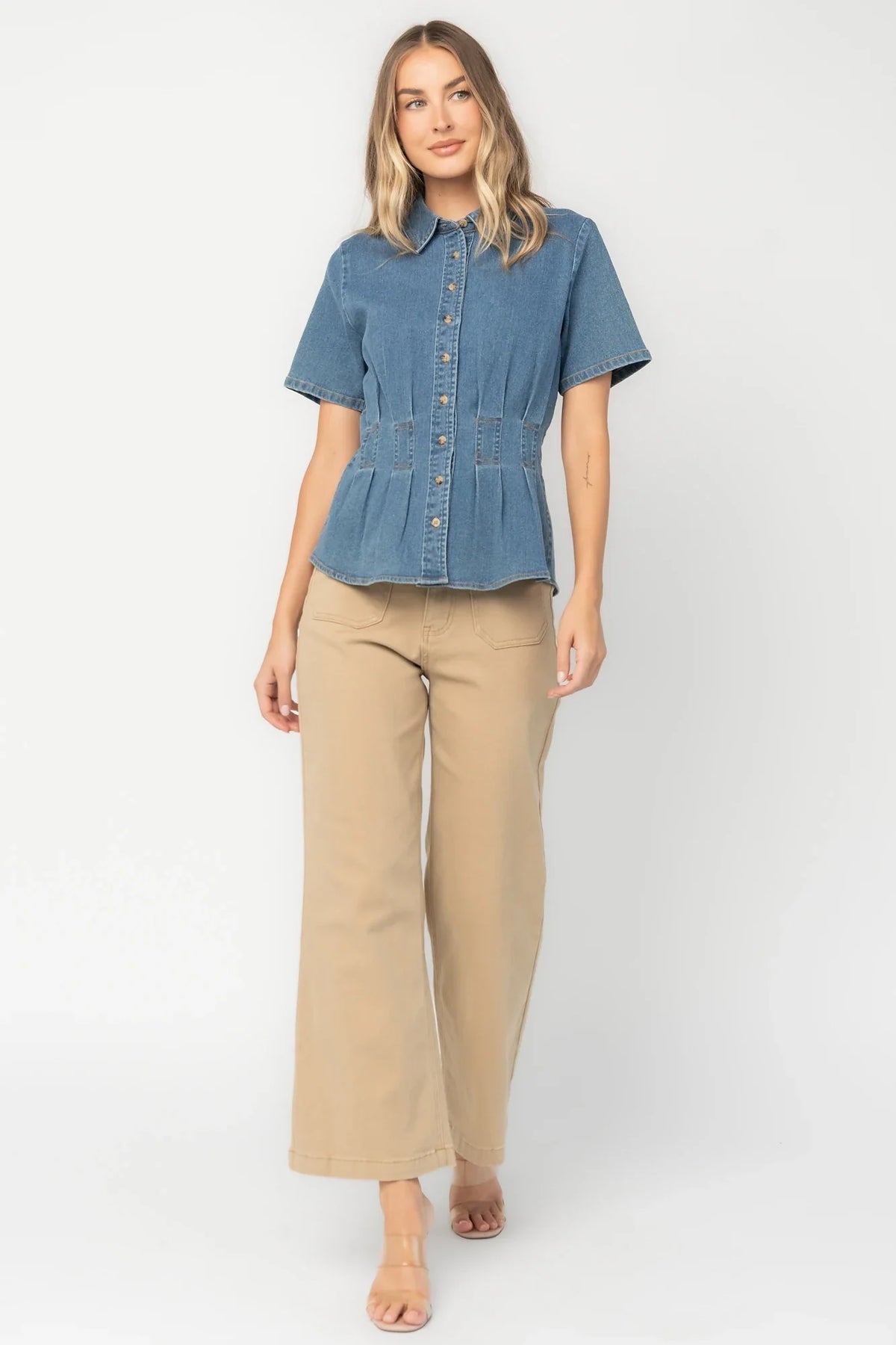 Gia Peplum Top | Medium Wash
