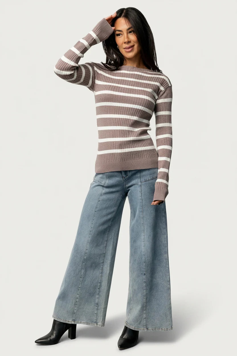 Emilie Ribbed Top | Mocha + Ivory