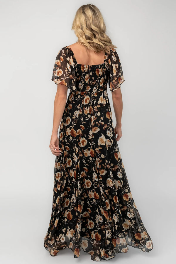Positano Maxi Dress | Black + Golden Floral