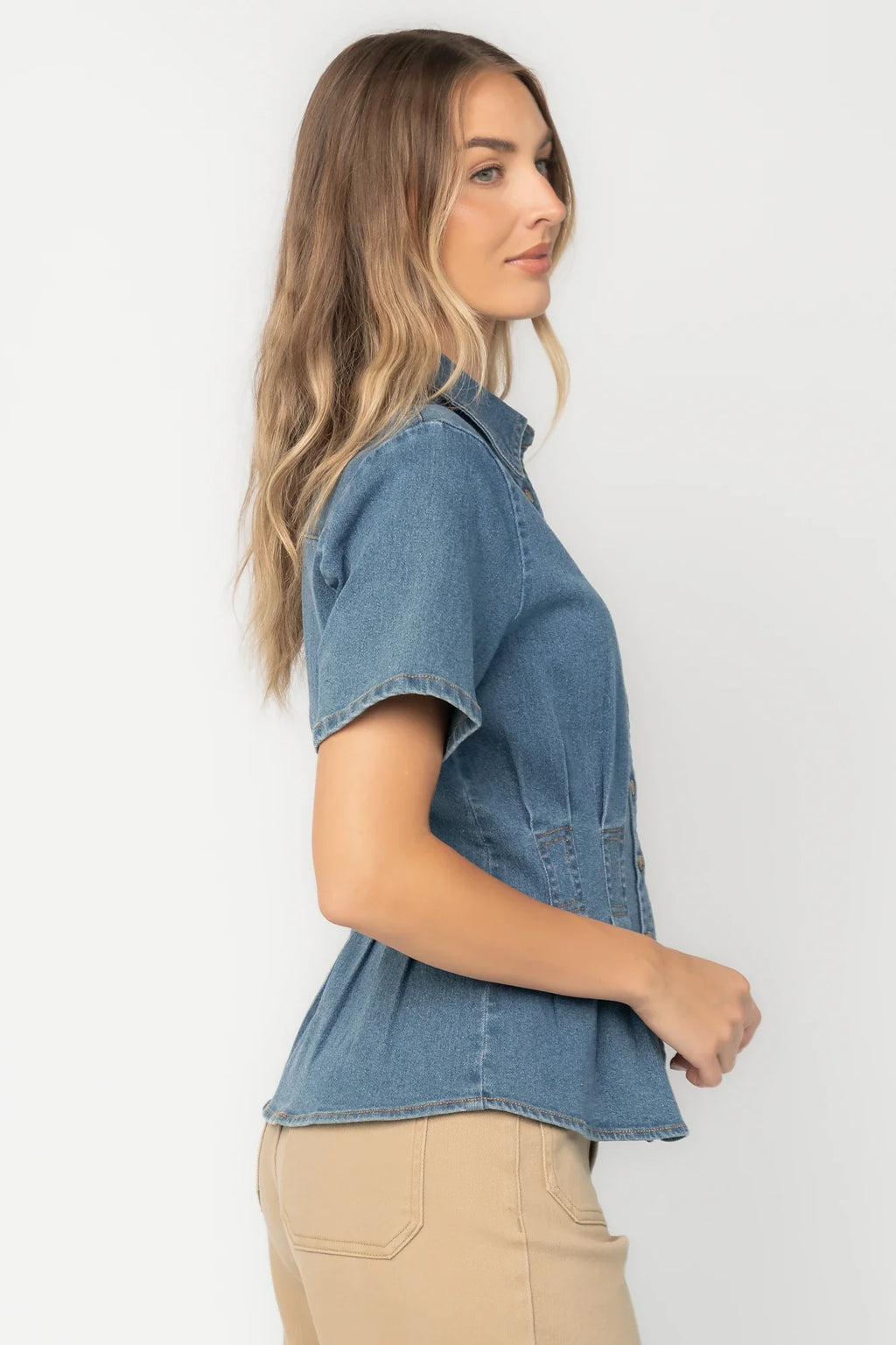 Gia Peplum Top | Medium Wash