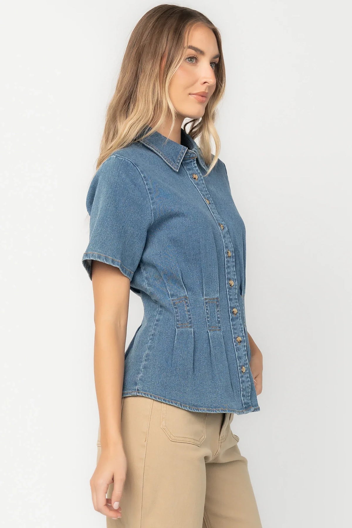 Gia Peplum Top | Medium Wash