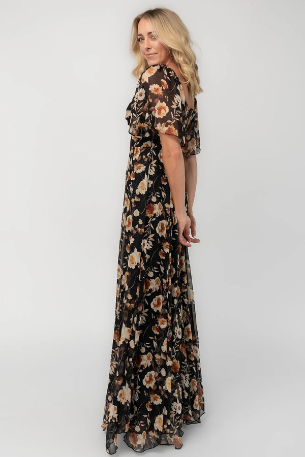 Positano Maxi Dress | Black + Golden Floral