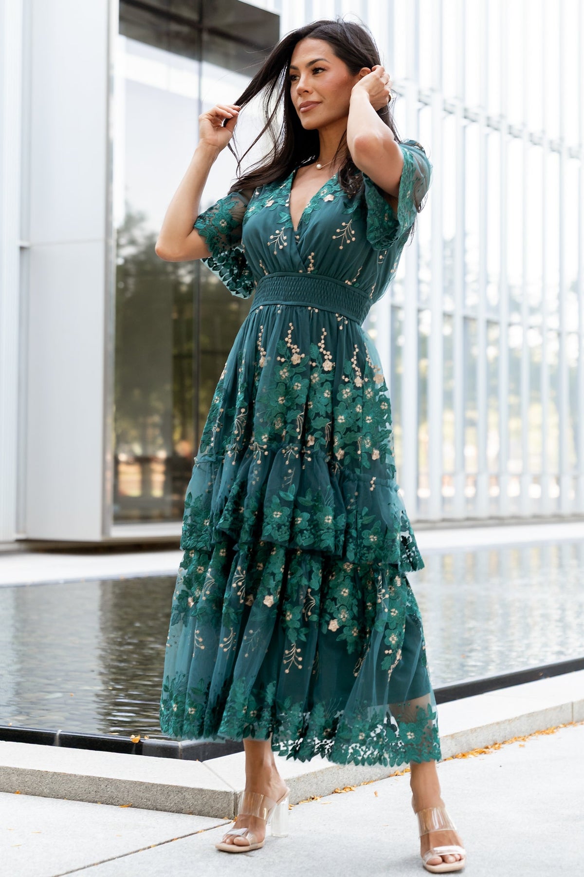 Lotte Embroidered Midi Dress | Emerald Main image