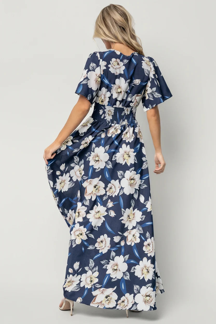 Verona Smocked Maxi Dress | Navy + White Floral