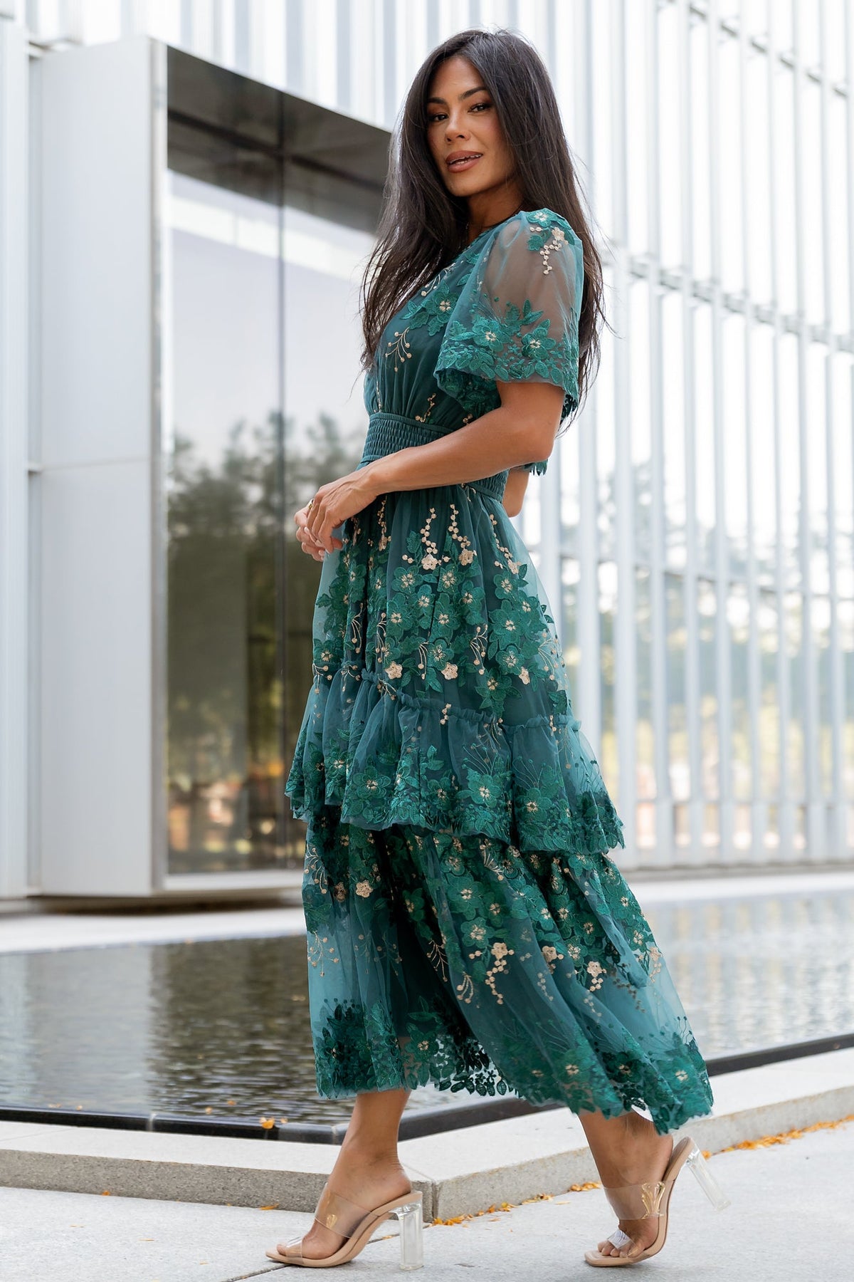 Lotte Embroidered Midi Dress | Emerald