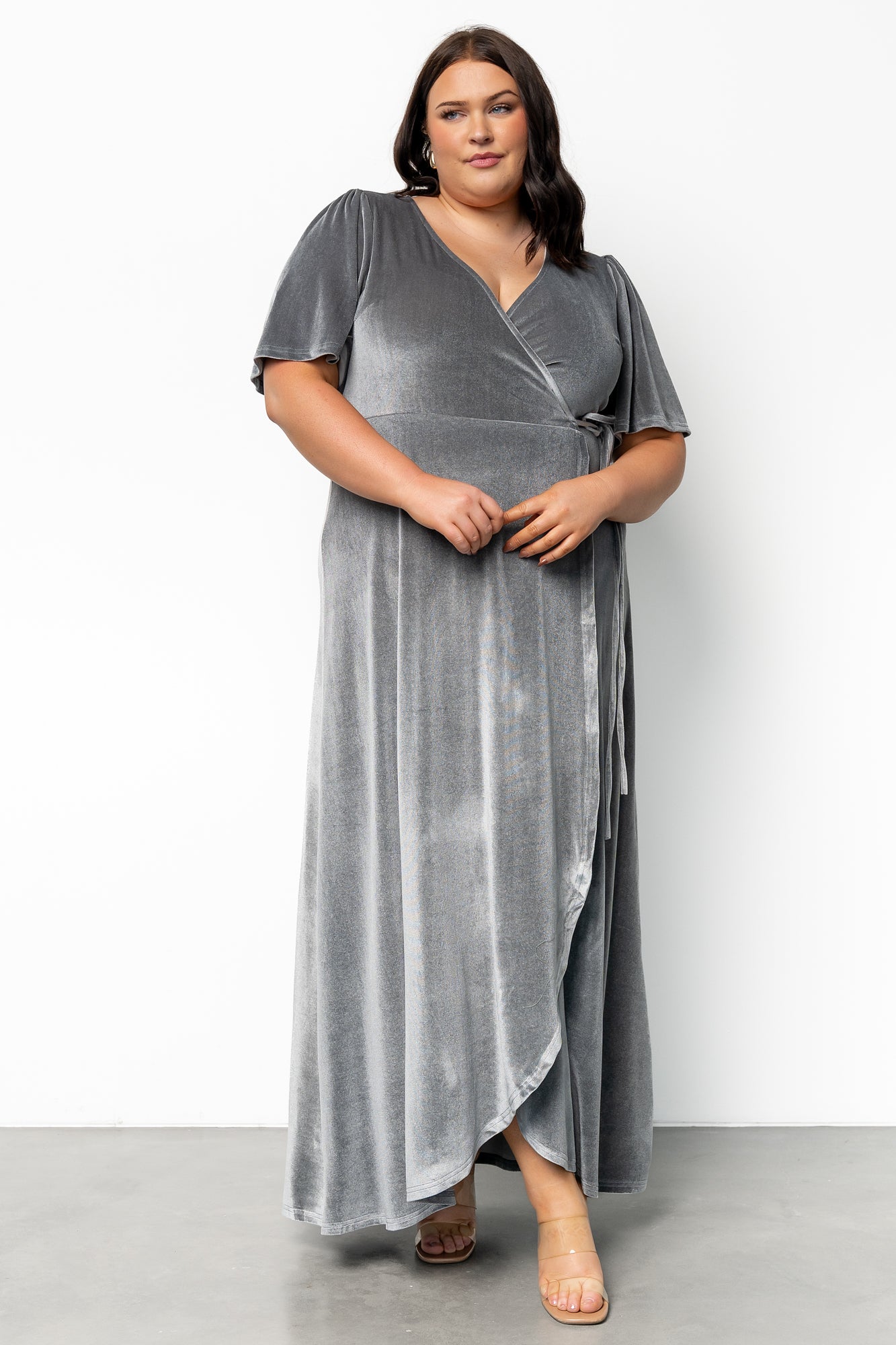 Katelyn Velvet Maxi Wrap Dress | Dusty Blue Secondary image