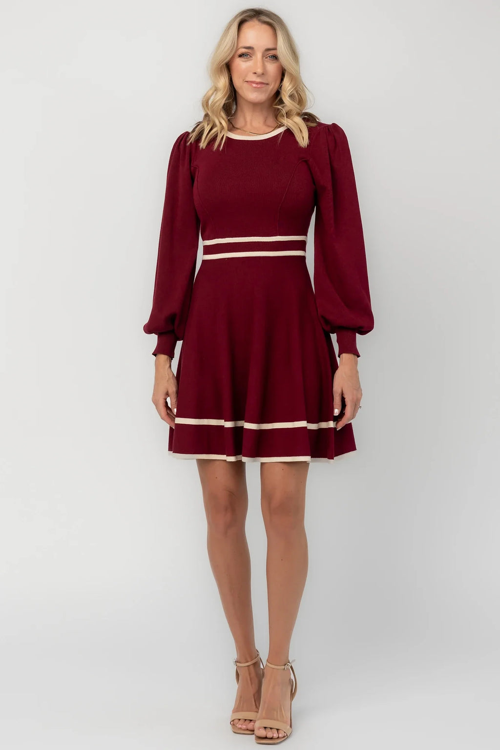 Ashley Knit Short Dress | Wine + Cream
