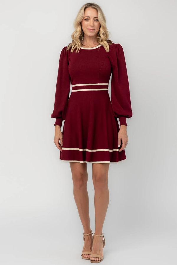 Ashley Knit Short Dress | Wine + Cream