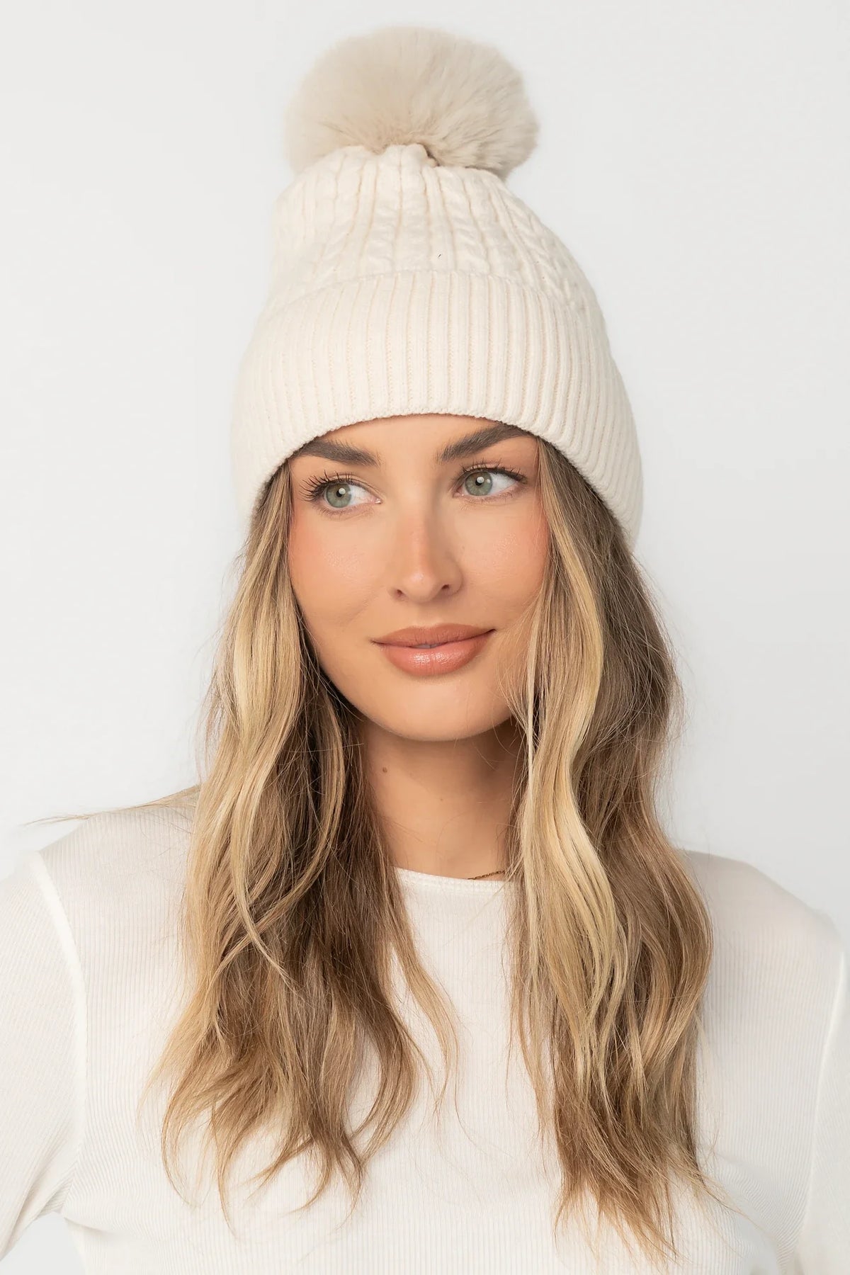 Lake Cable Knit Pom Beanie | Ivory Main image