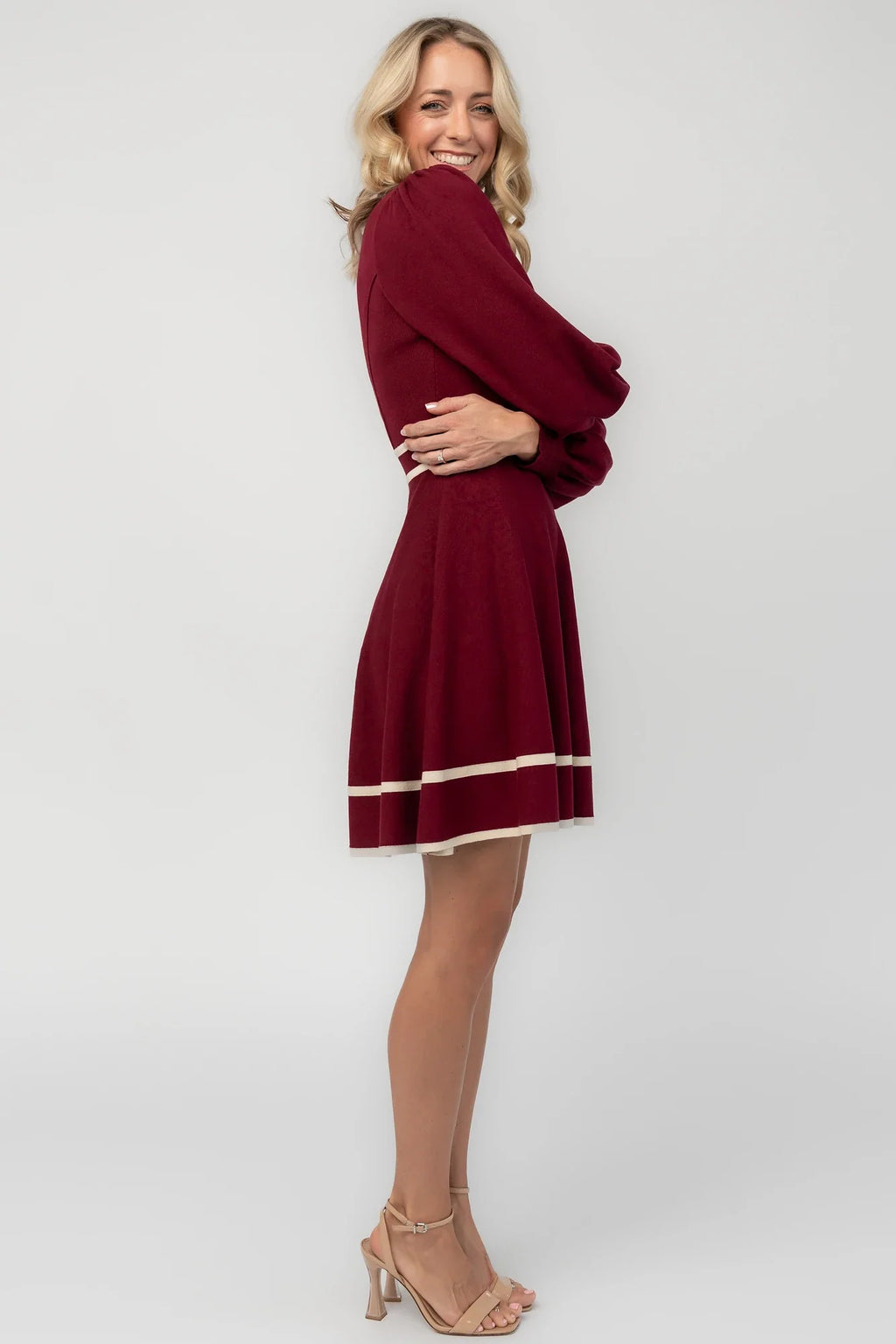 Ashley Knit Short Dress | Wine + Cream
