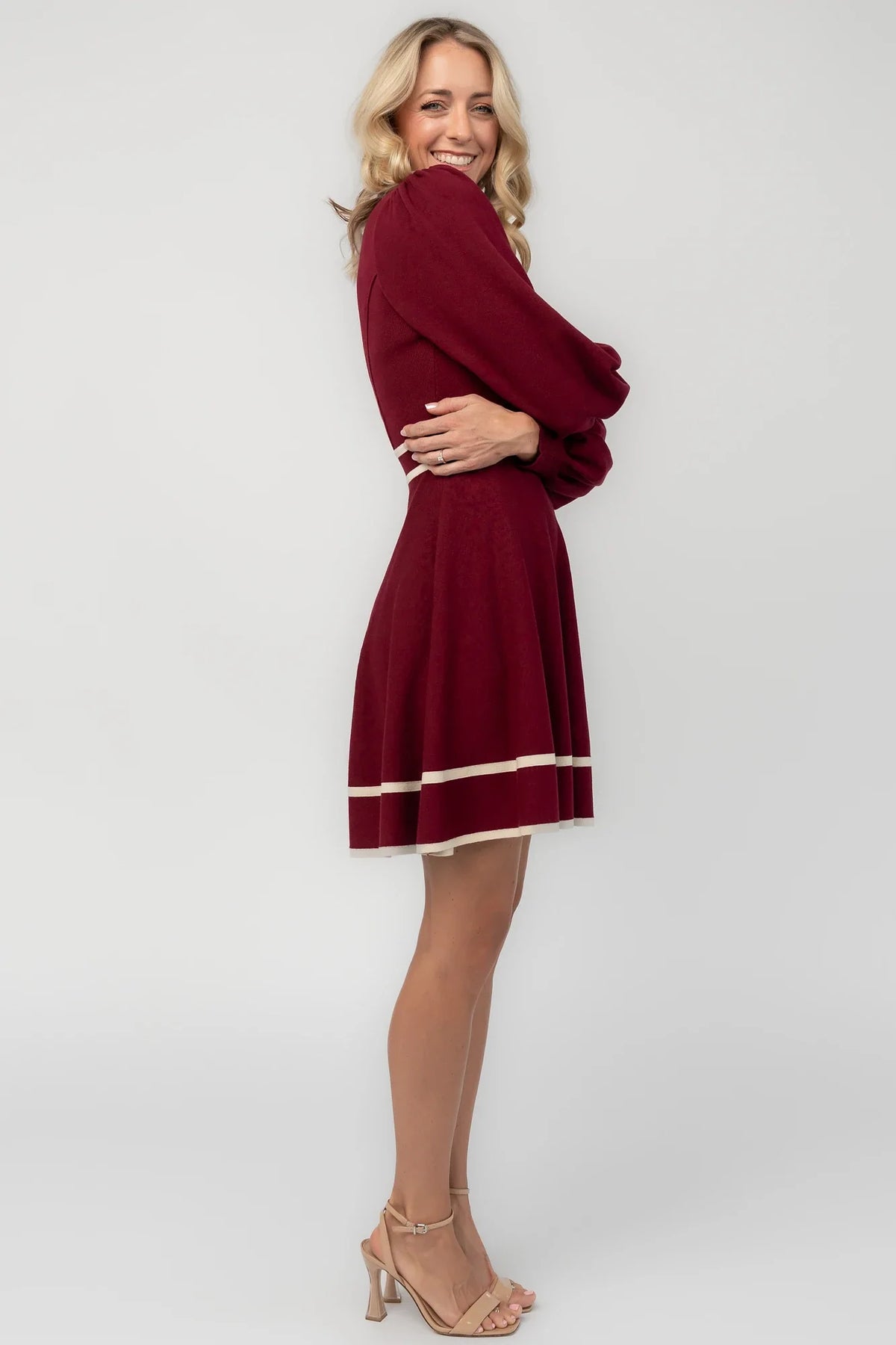 Ashley Knit Short Dress | Wine + Cream
