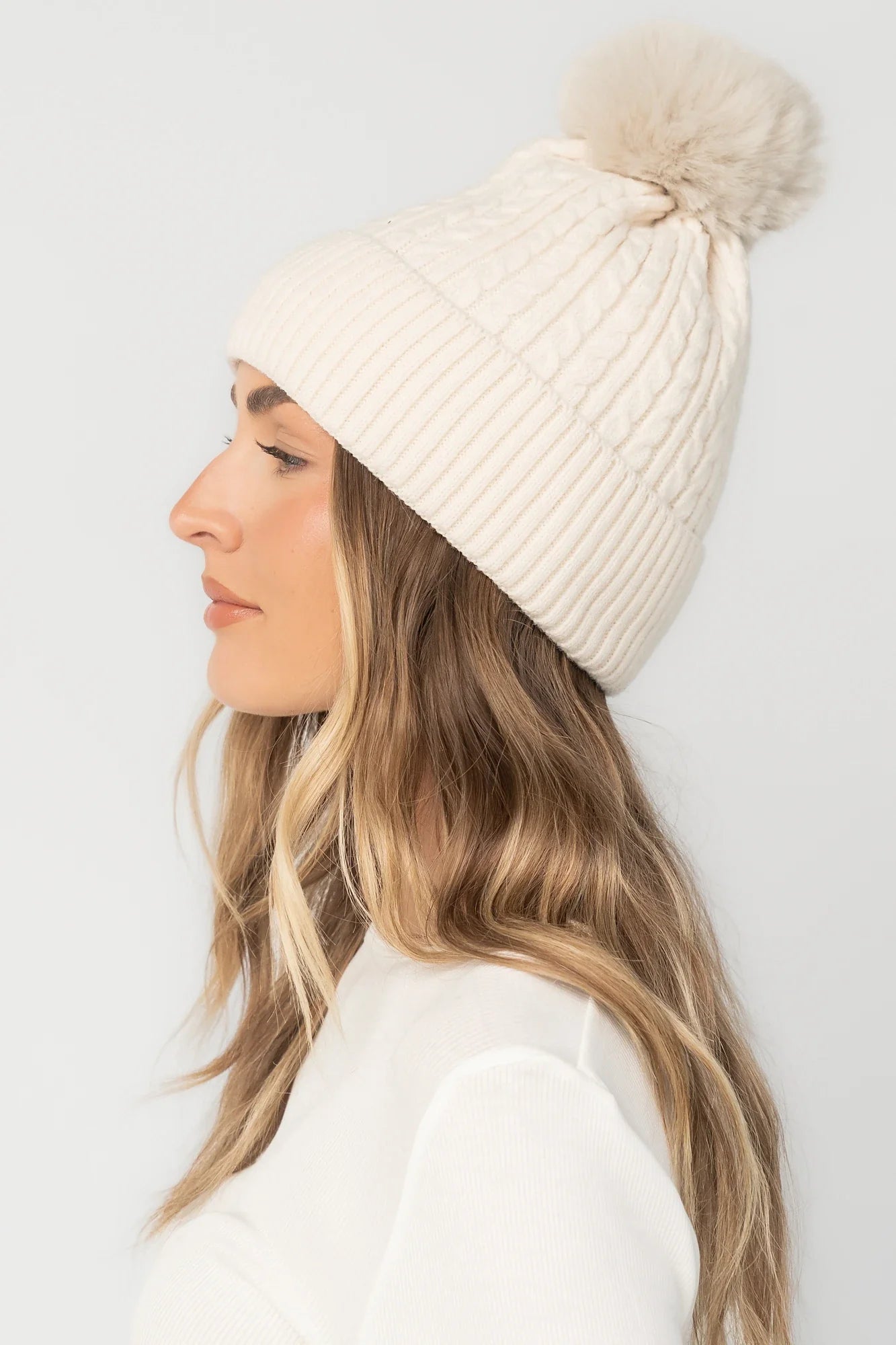 Lake Cable Knit Pom Beanie | Ivory Secondary image