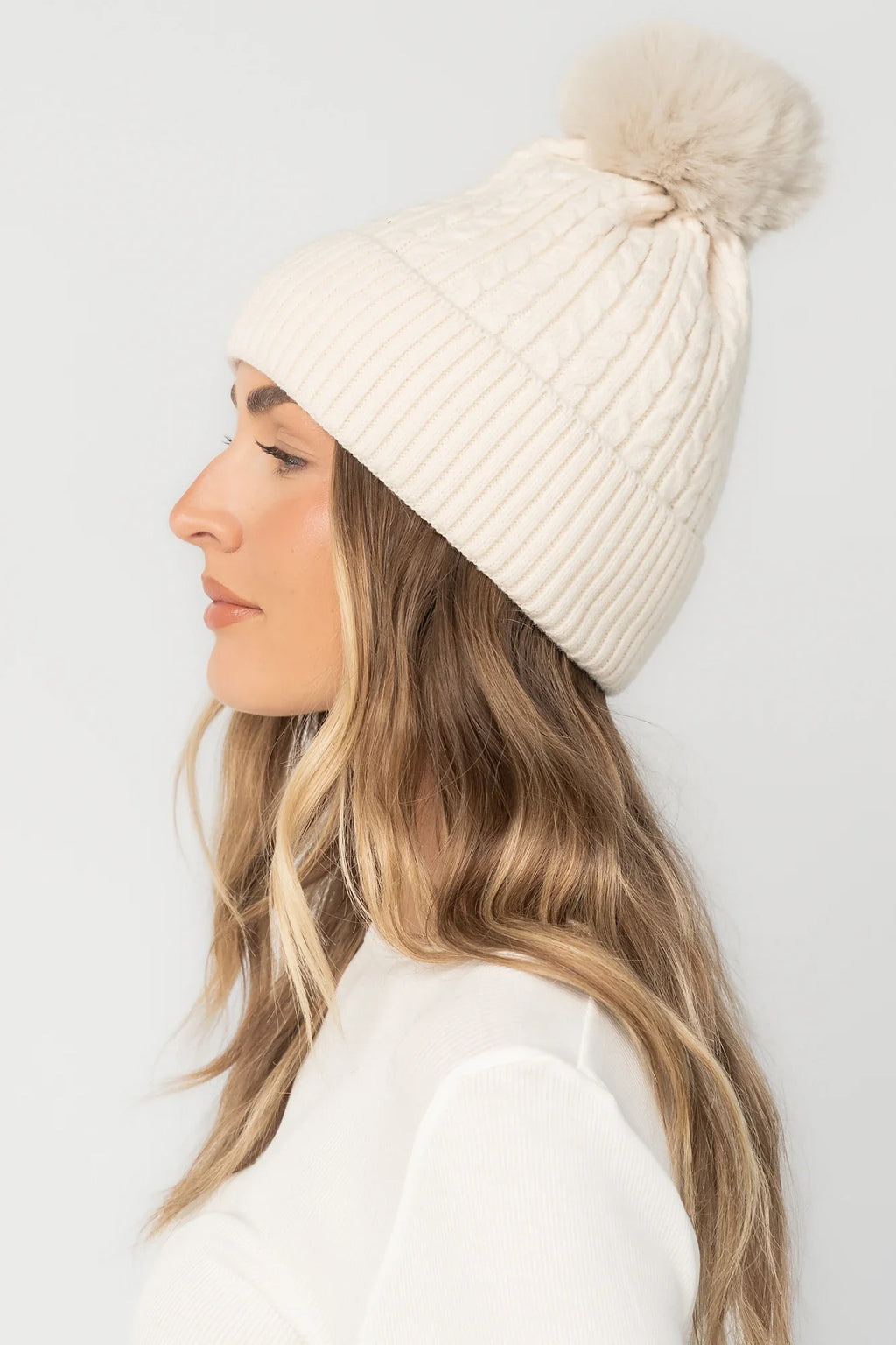 Lake Cable Knit Pom Beanie | Ivory