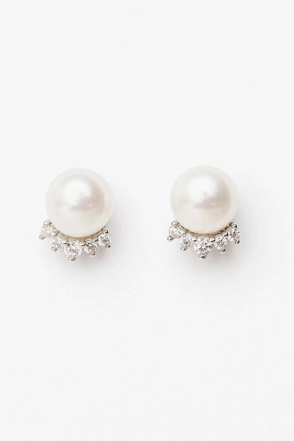 Livvy Pearl Stud Earrings | Silver