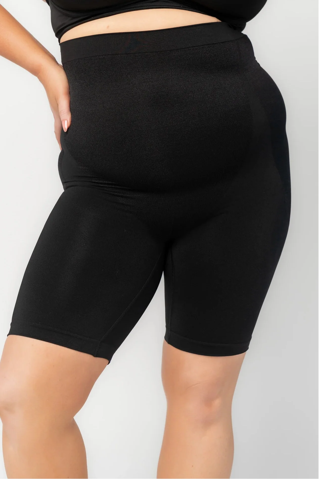 Essential High Waisted Mid Thigh Shorts | Black Secondary image