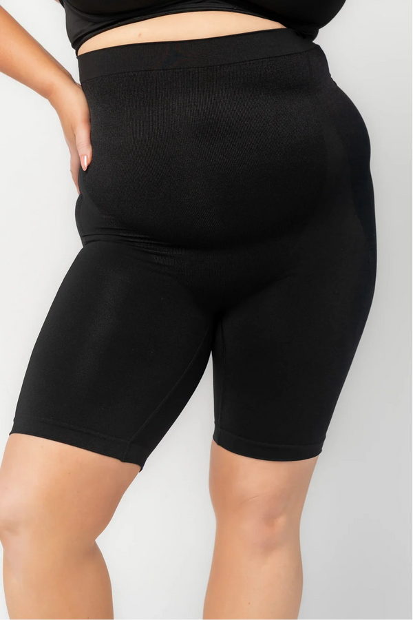Essential High Waisted Mid Thigh Shorts | Black