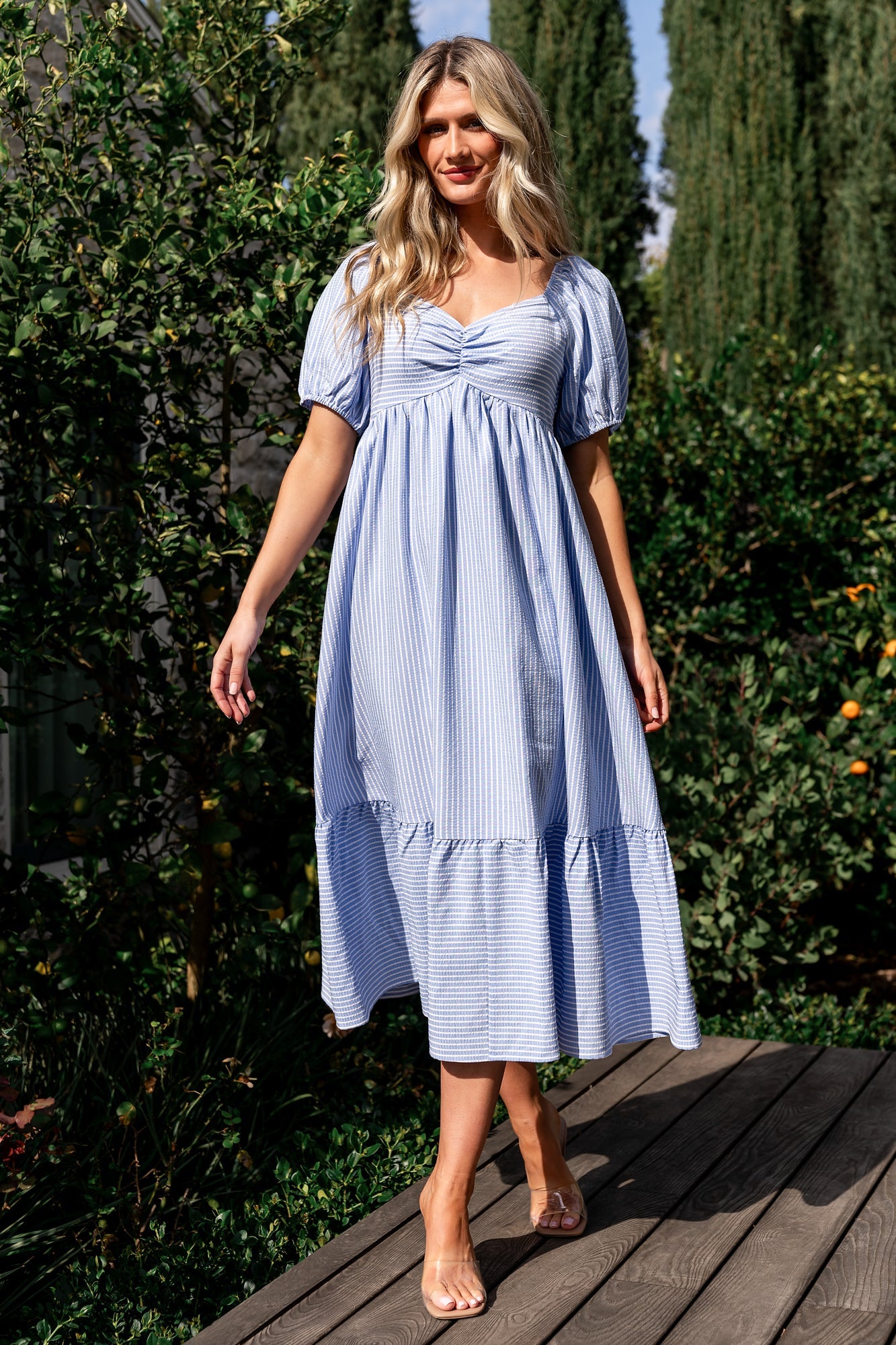 Poppy Midi Dress | Blue + Off White Secondary image