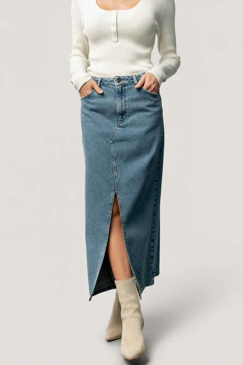 Aleksa Denim Midi Skirt | Medium Wash Main image