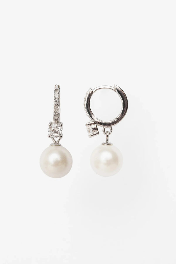 Isabella Pearl Hoop Earrings | Silver