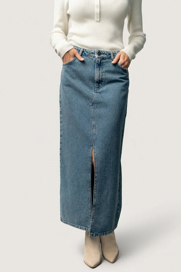 Aleksa Denim Midi Skirt | Medium Wash