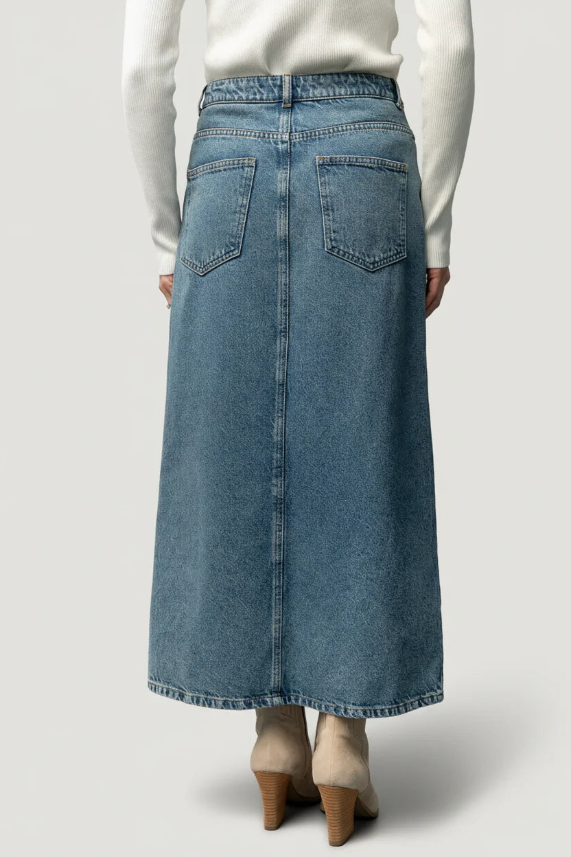Aleksa Denim Midi Skirt | Medium Wash