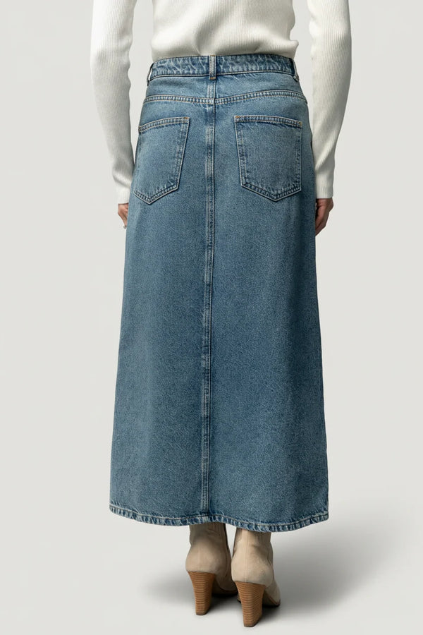 Aleksa Denim Midi Skirt | Medium Wash