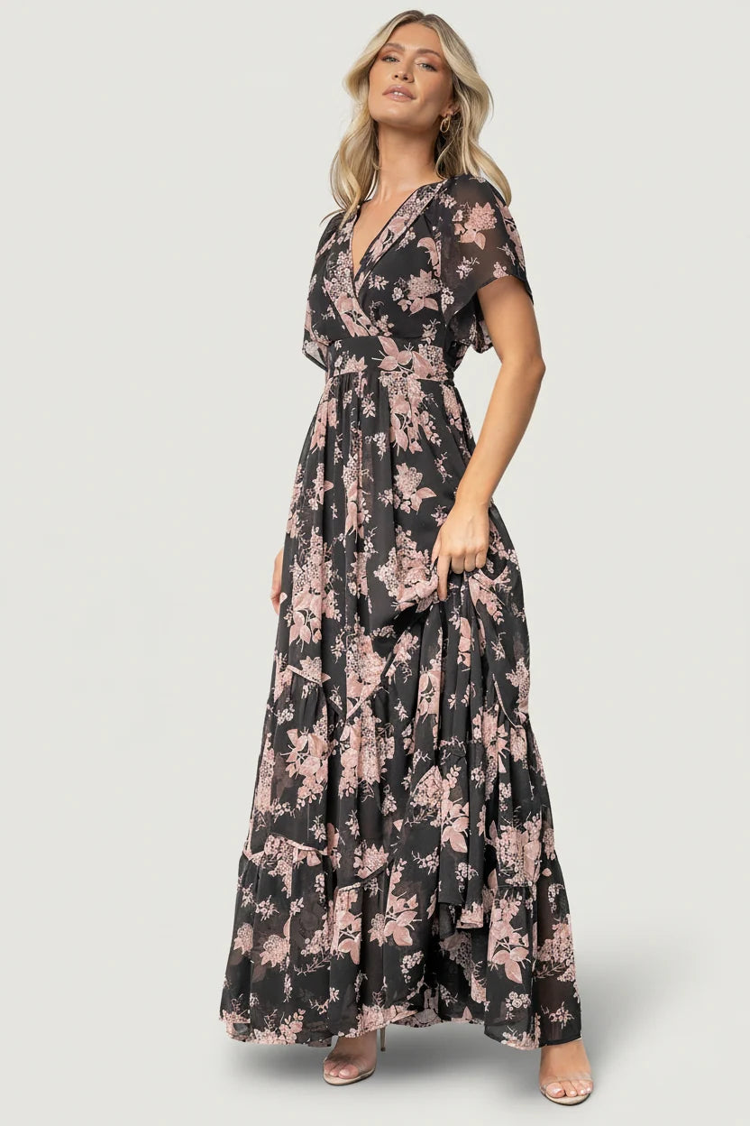 Katherine Maxi Dress | Black + Blush Floral Main image