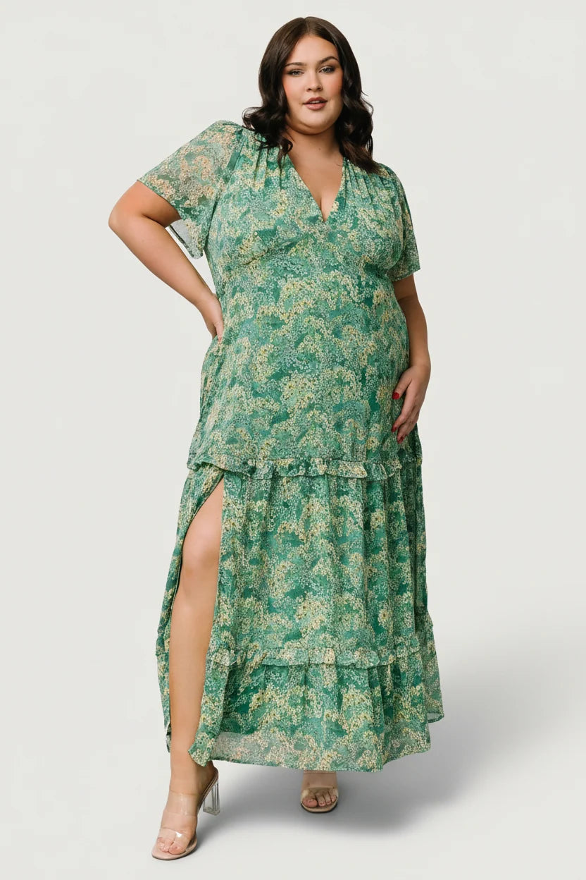 Audrey Deep V Maxi Dress | Green Floral Secondary image