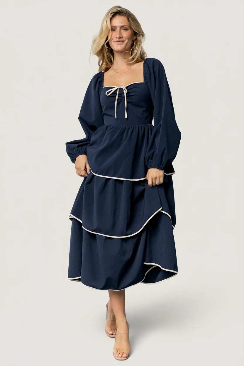 Barcelona Tiered Dress | Navy Secondary image