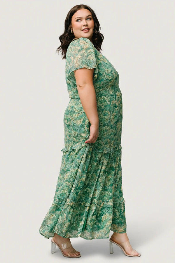 Audrey Deep V Maxi Dress | Green Floral
