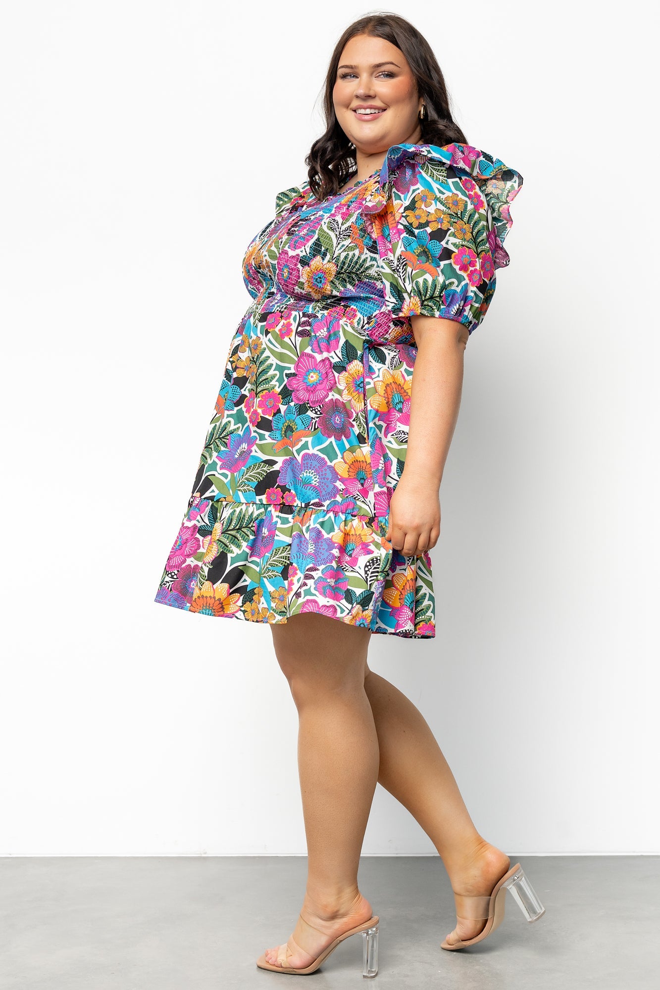 Kyrie Puff Sleeve Short Dress | White Multi Secondary image