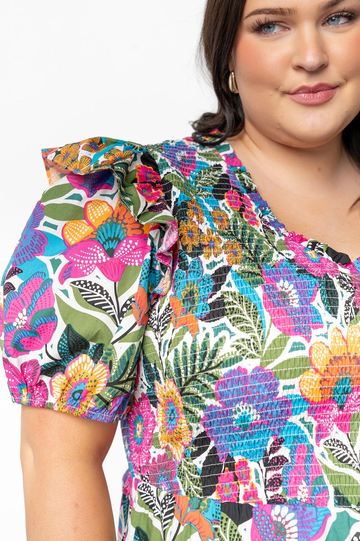 Kyrie Puff Sleeve Short Dress | White Multi