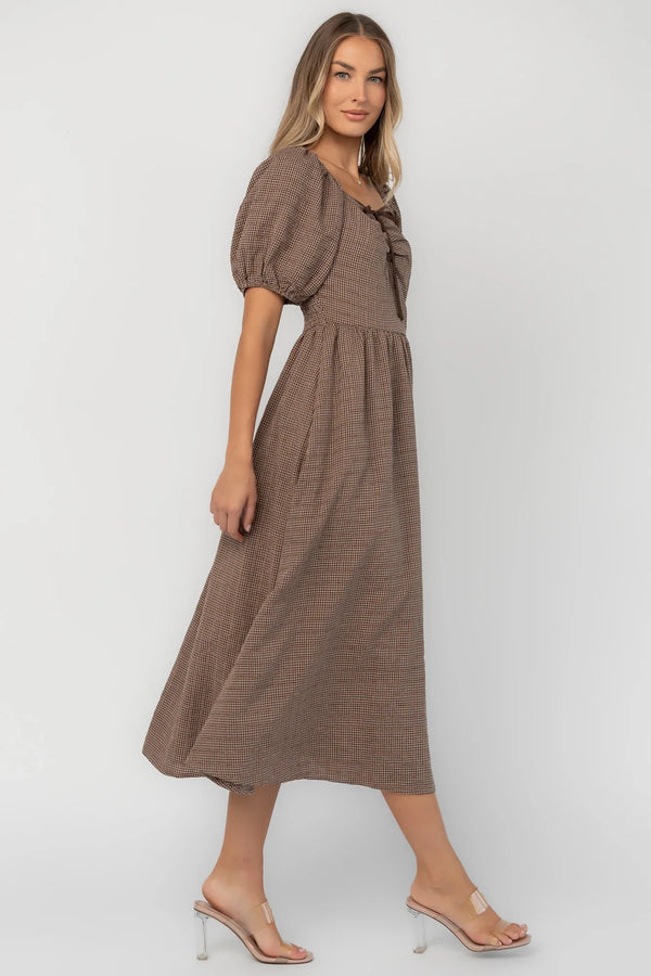 Teddy Gingham Midi Dress | Mocha