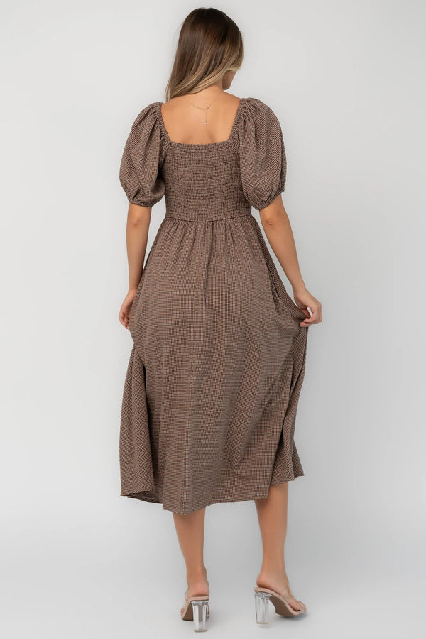 Teddy Gingham Midi Dress | Mocha