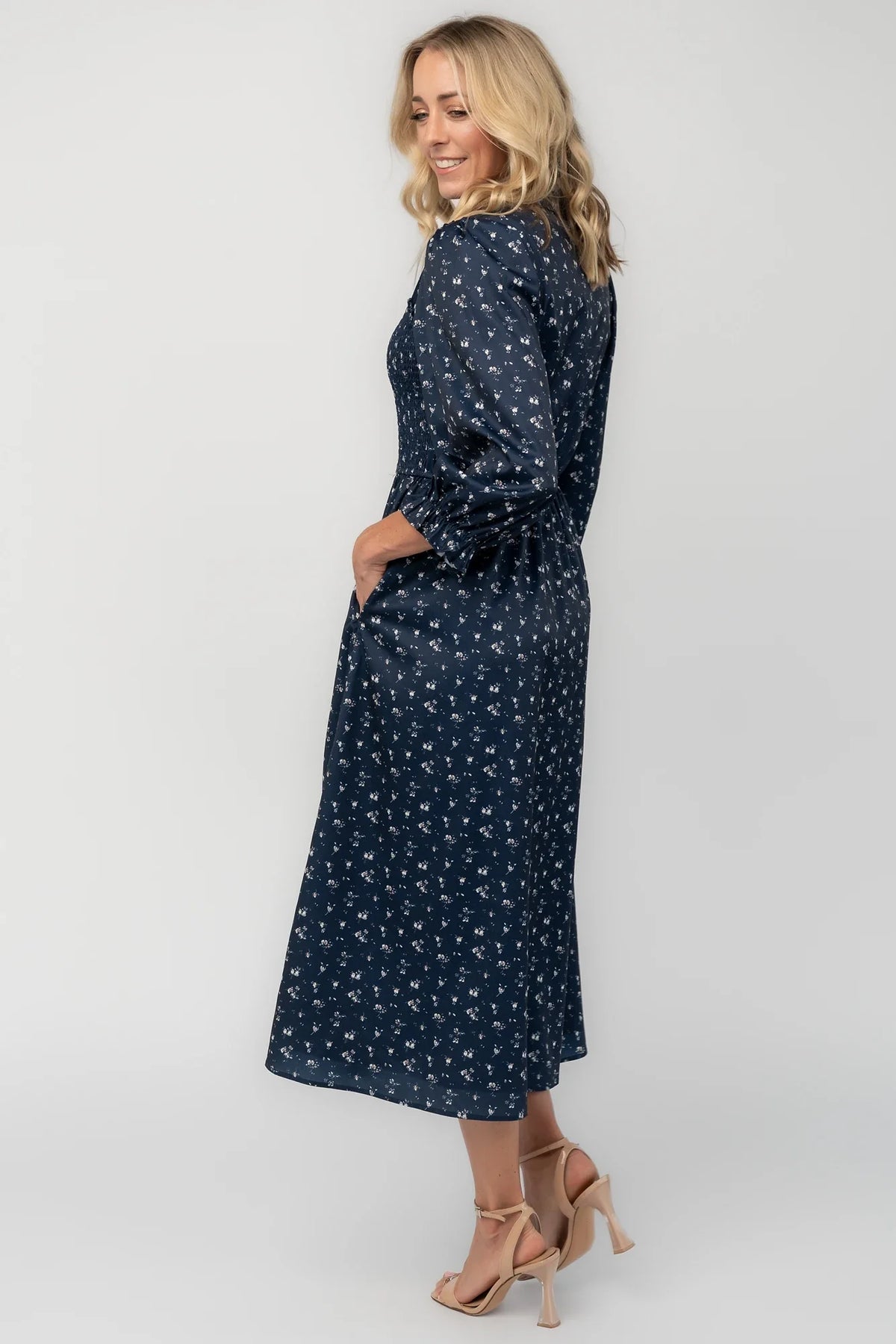Janette Button Down Midi Dress | Navy Floral