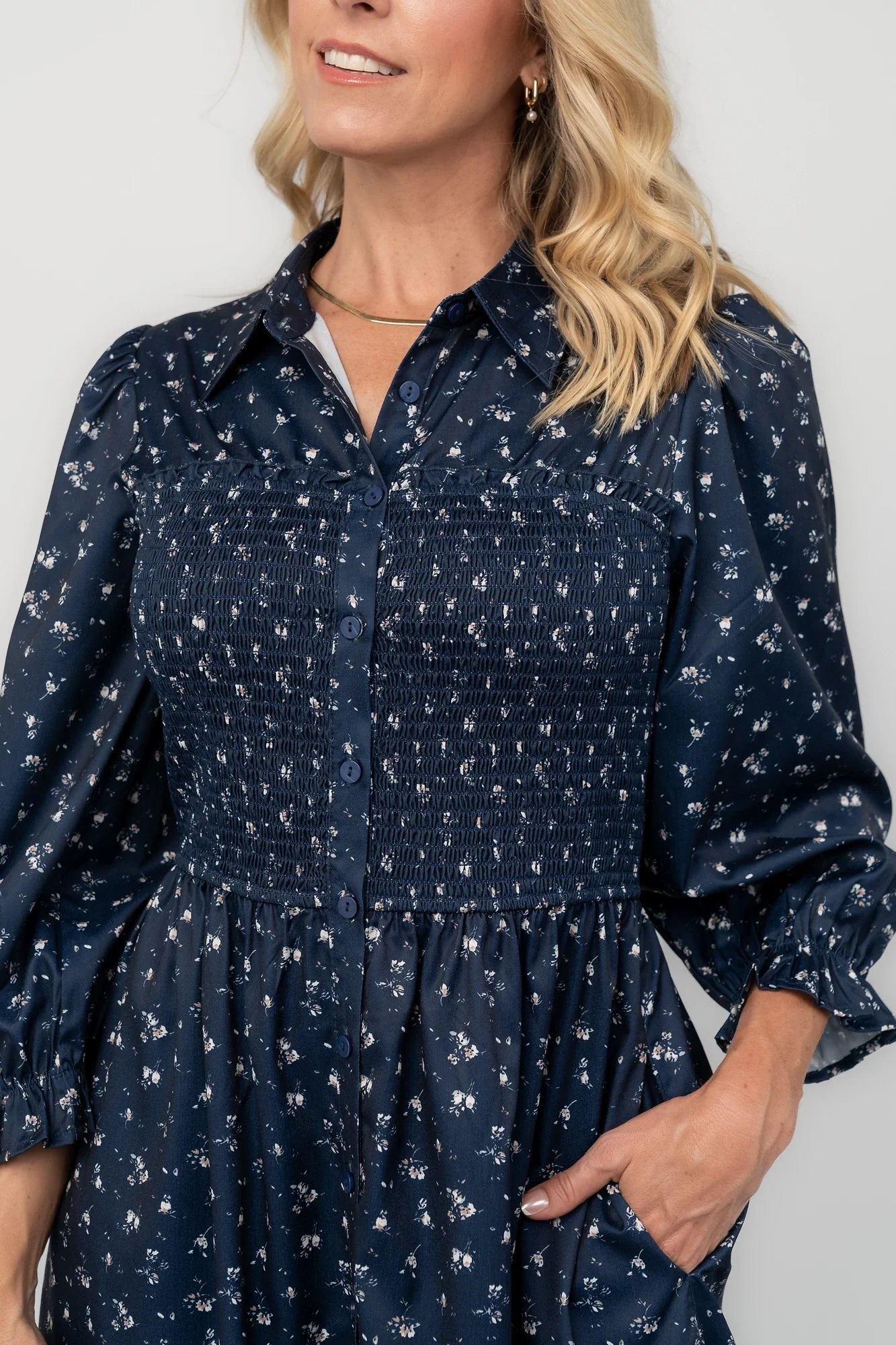 Janette Button Down Midi Dress | Navy Floral Secondary image