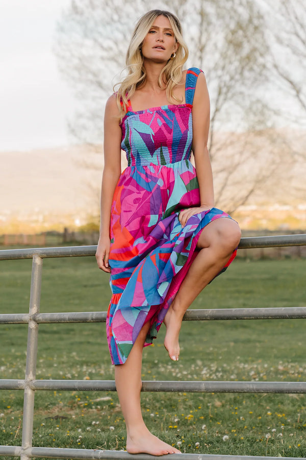 Cruz Smocked Midi Dress | Multi Print