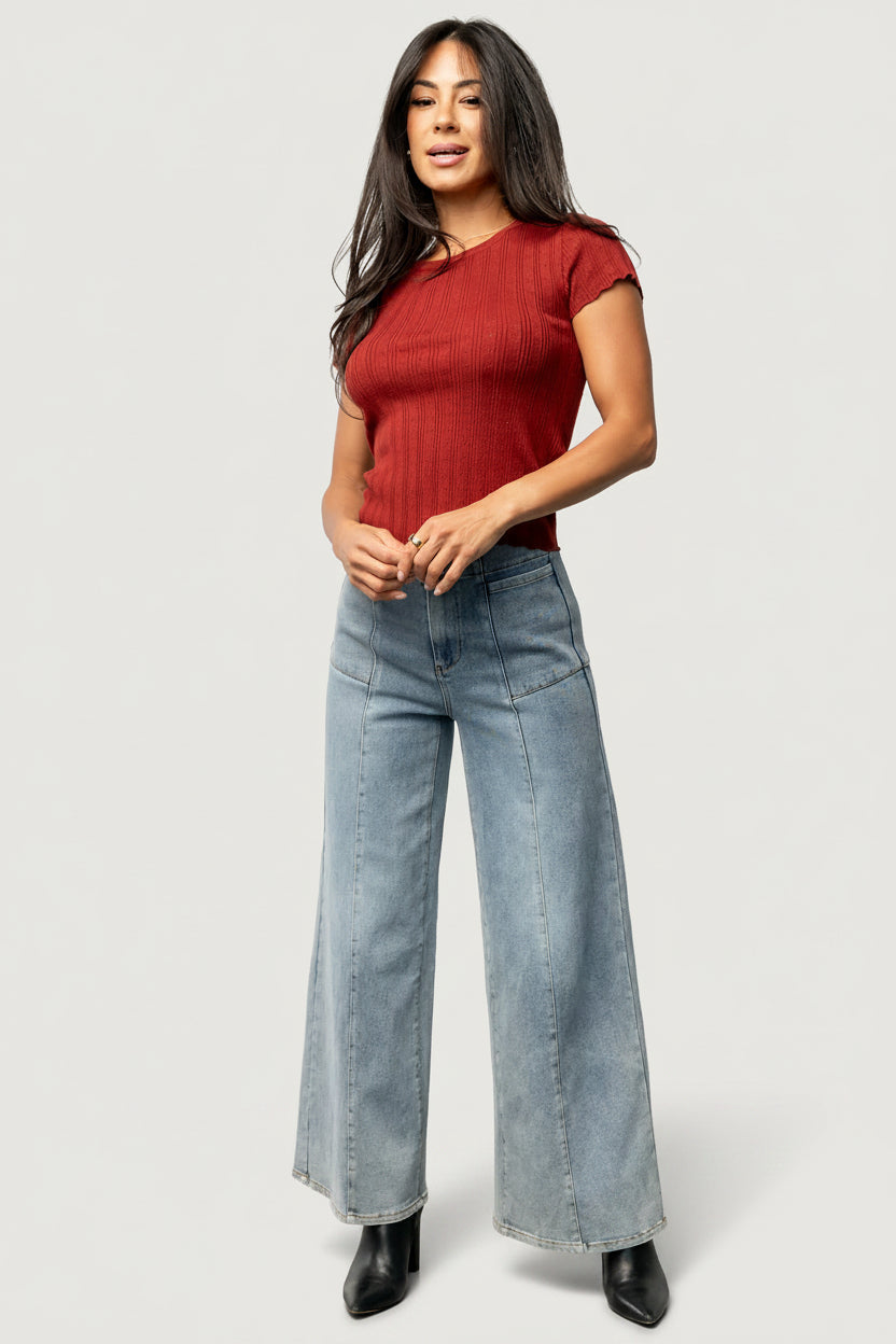 Penny Pointelle Top | Brick