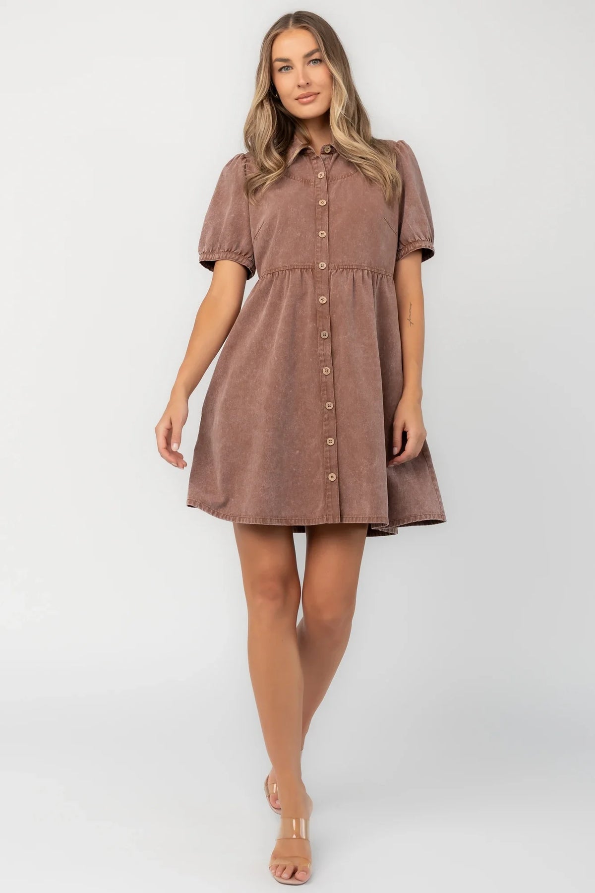 Tiffany Button Up Short Dress | Dusty Mocha