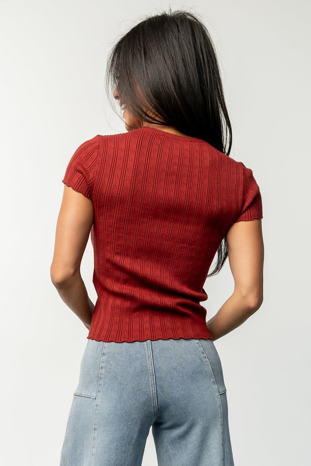 Penny Pointelle Top | Brick