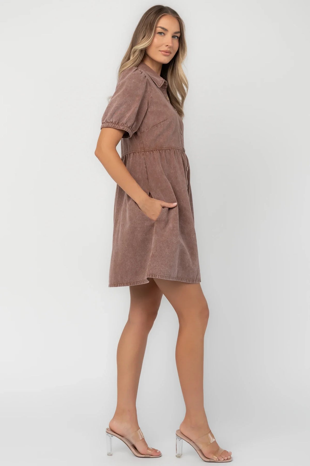 Tiffany Button Up Short Dress | Dusty Mocha