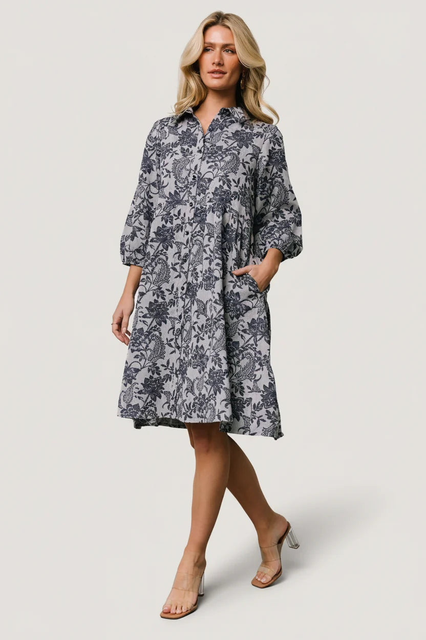 Dakota Babydoll Dress | Navy Print Main image