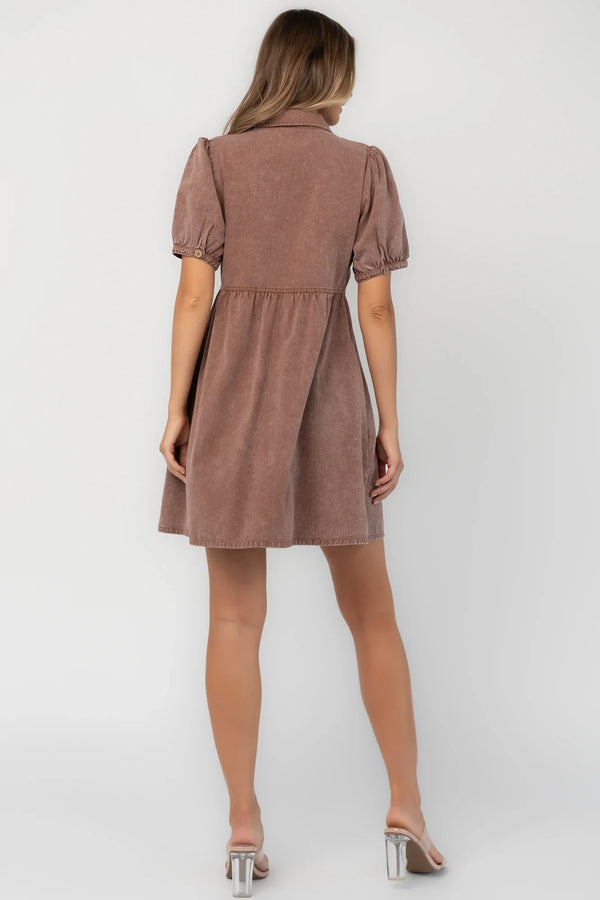 Tiffany Button Up Short Dress | Dusty Mocha