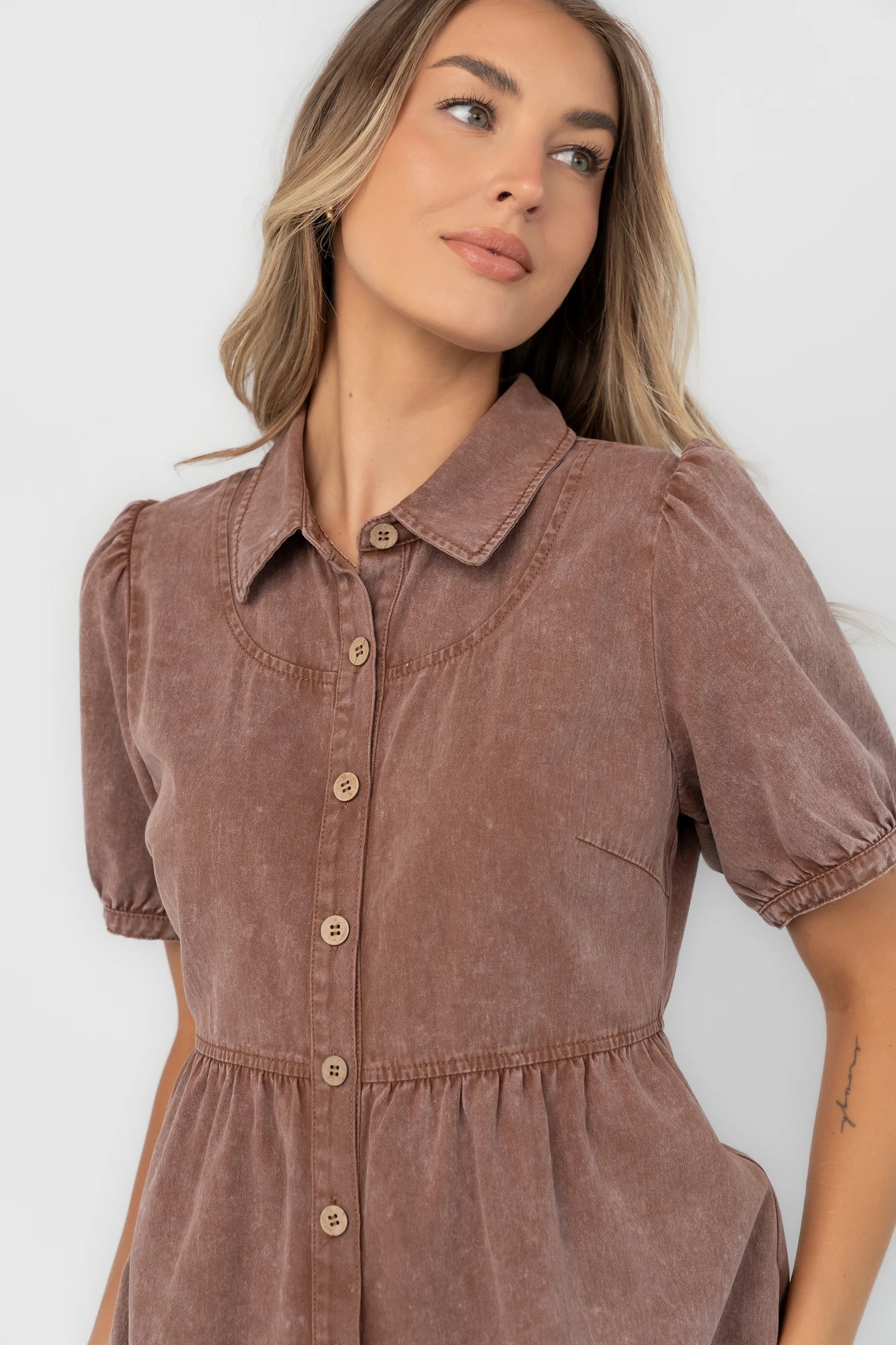 Tiffany Button Up Short Dress | Dusty Mocha Secondary image