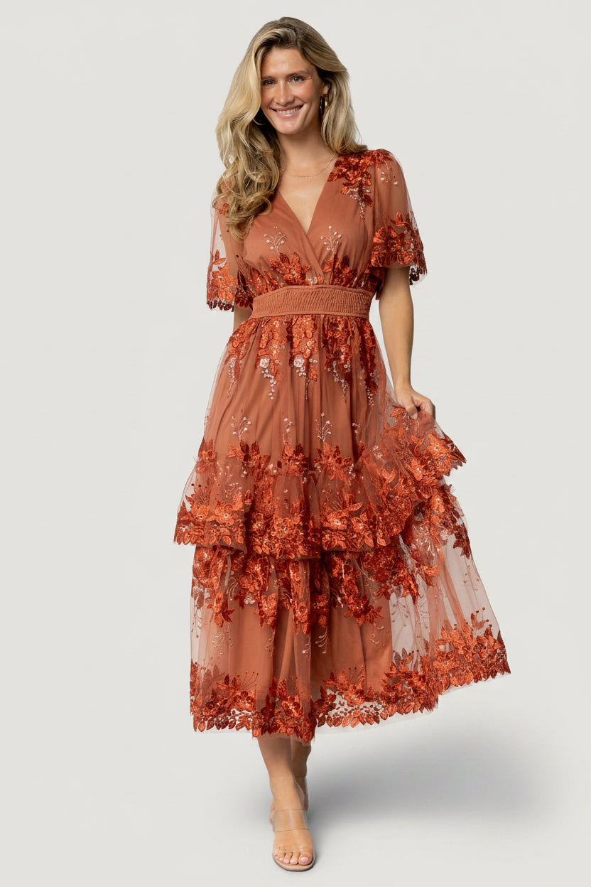 Lotte Embroidered Midi Dress | Rust Main image