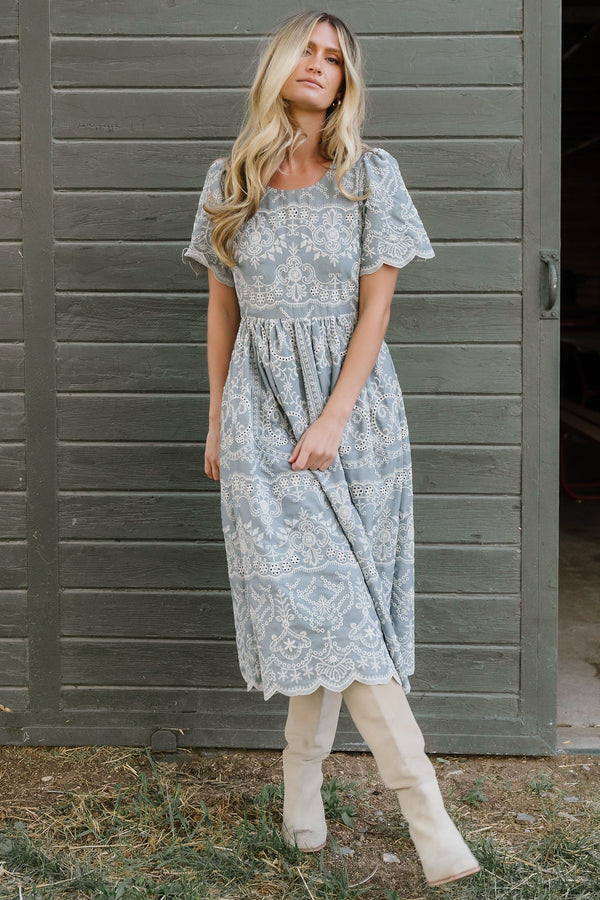 Margot Eyelet Midi Dress | Slate