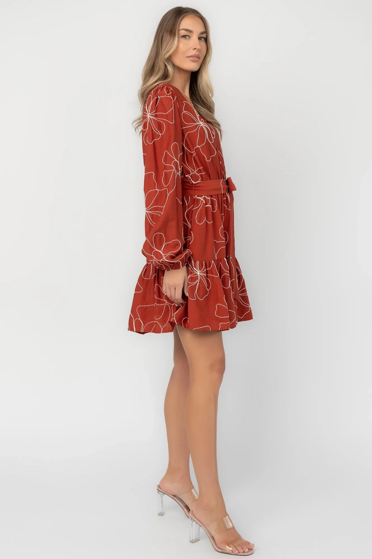 Elspeth Short Dress | Rust Floral