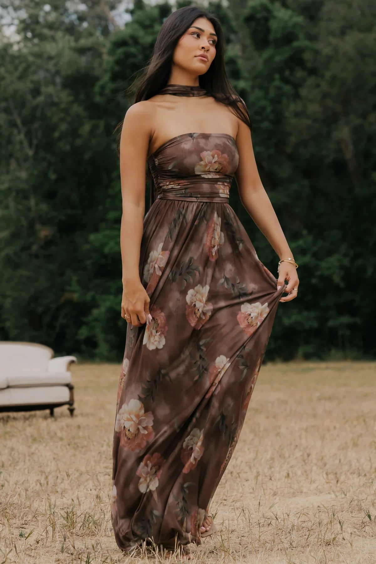 Elias Strapless Maxi Dress | Mocha Floral Main image